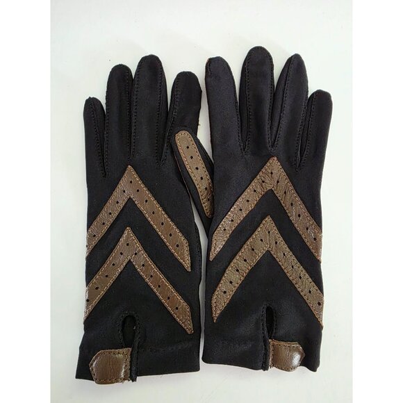 Vtg Isotoner Womens Black & Brown Leather Gloves One Size - Picture 1 of 5